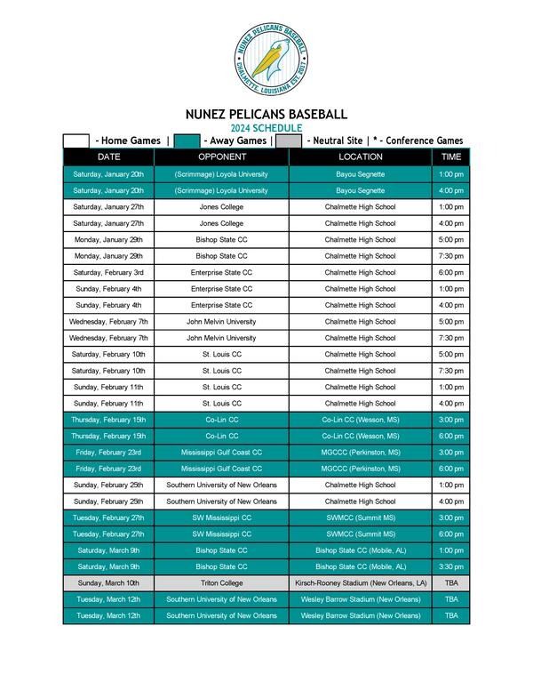 2024 Spring Baseball Schedule