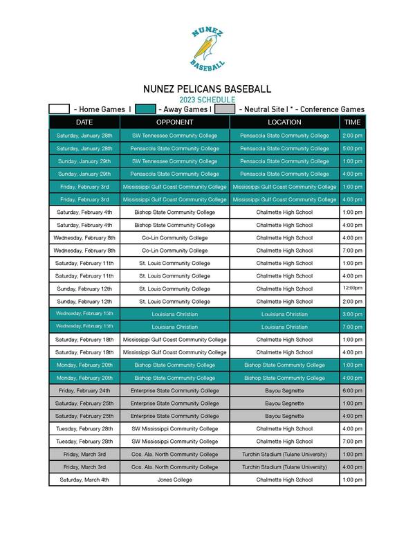 Spring 2023 Baseball Schedule